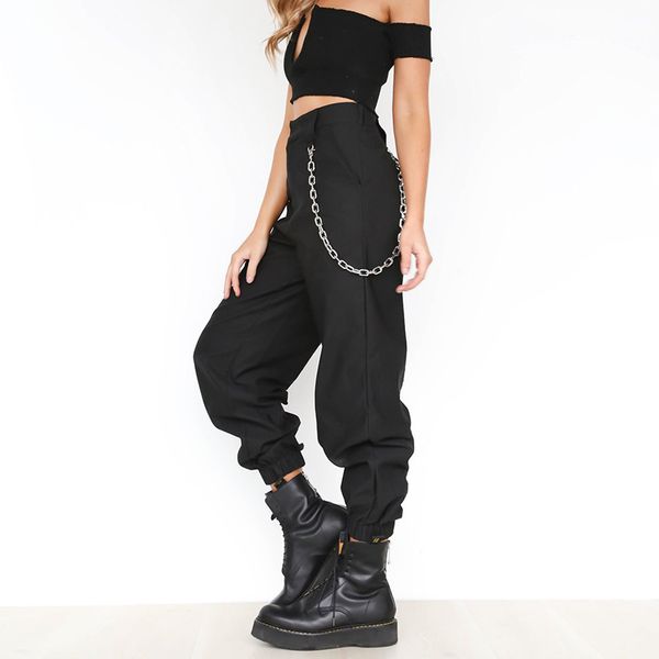 women's solid chains high waist harem pants casual loose hip hop pant streetwear with pockets 2018 autumn female trousers, Black;white
women's solid chains high waist harem pants casual loose hip hop pant streetwear with pockets 2018 autumn female trousers, Black;white