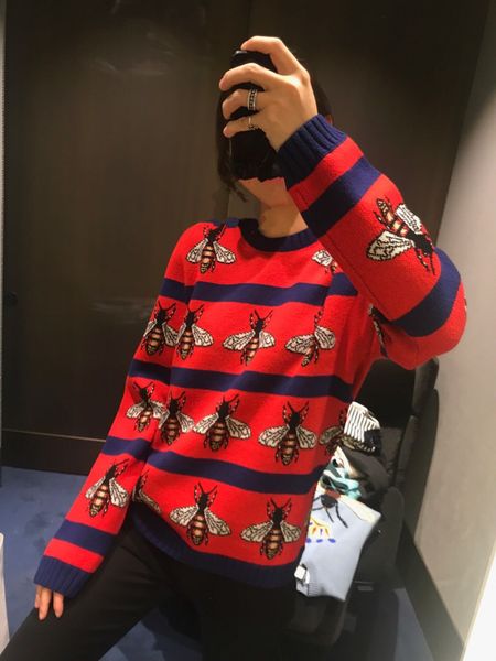 brand designer women bees jacquard wool sweaters 2018 autumn winter fashion round neck stripes knitted loose jumpers knitwear pullovers, White;black
brand designer women bees jacquard wool sweaters 2018 autumn winter fashion round neck stripes knitted loose jumpers knitwear pullovers, White;black