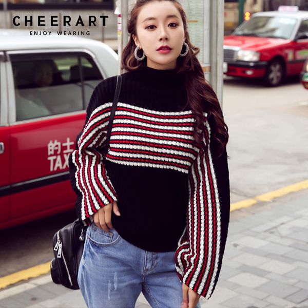 cheerart winter 2018 turtleneck sweater women striped pullover plus size knitted sweater loose pull femme clothing, White;black
cheerart winter 2018 turtleneck sweater women striped pullover plus size knitted sweater loose pull femme clothing, White;black