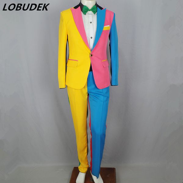 irregular colorful blazers pants personality men's suits magician clown performance stage outfit bar hip hop singer host costume, White;black
irregular colorful blazers pants personality men's suits magician clown performance stage outfit bar hip hop singer host costume, White;black