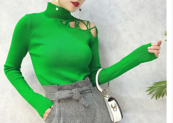 send spring and winter new female korean high necked bare shoulder long sleeved sweater, White;black
send spring and winter new female korean high necked bare shoulder long sleeved sweater, White;black
