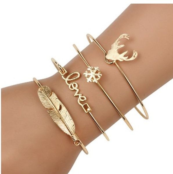 

cuff bangle bracelets sets elk head , snowflake, love , feather gold , silver tone rhinestoned open bangle bracelets, Black