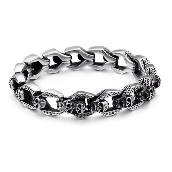 classic skeleton pattern stainless steel bracelet ancient silver punk men's thick heavy high polished skull hip hop rock bangle jewelry, Black
classic skeleton pattern stainless steel bracelet ancient silver punk men's thick heavy high polished skull hip hop rock bangle jewelry, Black