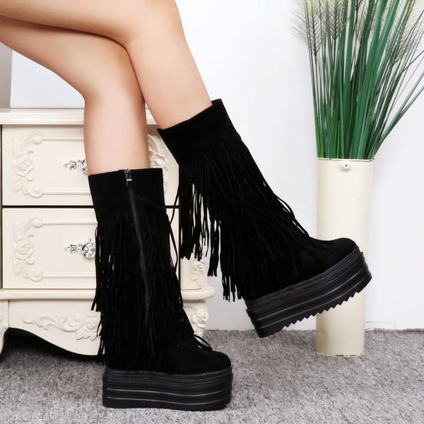 within increase wedge tassel long boots 2018 winter new high boots middle tube 13cm super high heel womens, Black
within increase wedge tassel long boots 2018 winter new high boots middle tube 13cm super high heel womens, Black