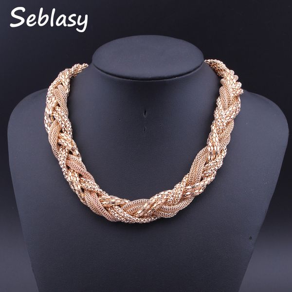 seblasy new chunky gold color punk necklaces handmade braided twisted choker statement necklaces & pendants for women collier, Golden;silver
seblasy new chunky gold color punk necklaces handmade braided twisted choker statement necklaces & pendants for women collier, Golden;silver