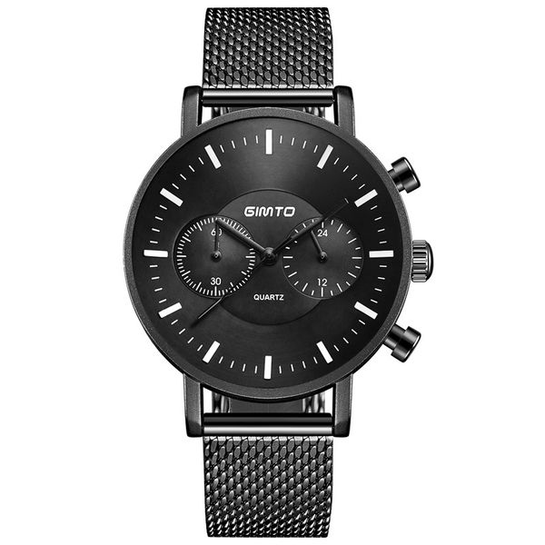 Men's Multi Function 5 Pin Watch Three Dimensional Dial Black Stainless Steel Mesh Belt Luxury Watches Quartz Watch Army Sports Wristwa