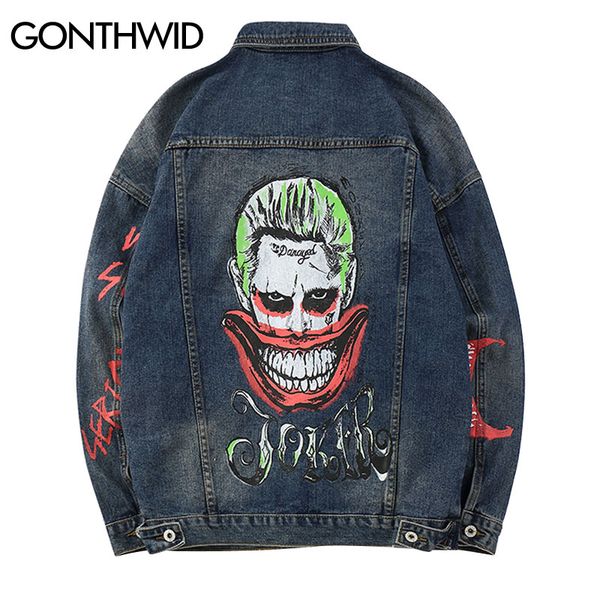 gonthwid men's joker printed denim jackets 2018 autumn hip hop casual cotton jean jacket male fashion swag streetwear coats, Black;brown
gonthwid men's joker printed denim jackets 2018 autumn hip hop casual cotton jean jacket male fashion swag streetwear coats, Black;brown