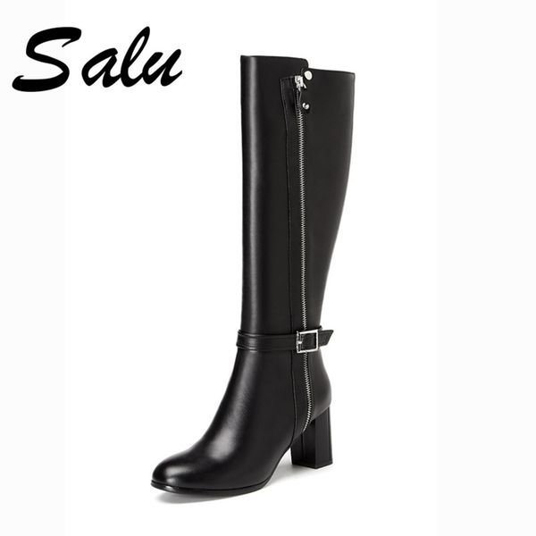 salu 2018 new winter autumn genuine leather knee high heels platform round toe thigh high boots fashion fringe boots ladies, Black
salu 2018 new winter autumn genuine leather knee high heels platform round toe thigh high boots fashion fringe boots ladies, Black