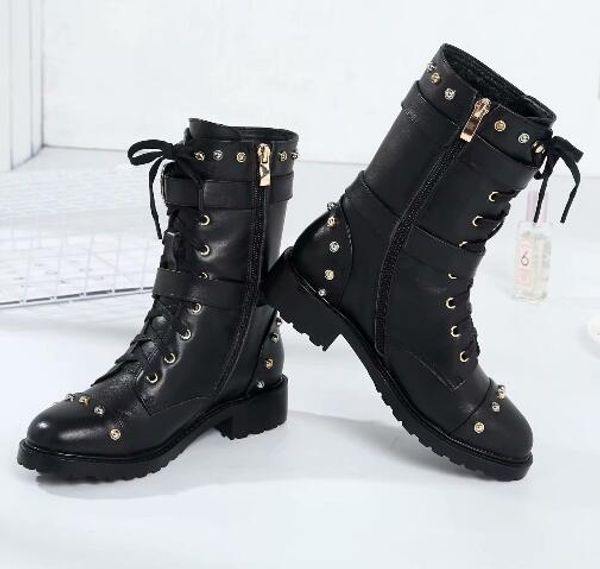 Women Style zip rivet lace-up half boots Genuine leather low heel Martin boots Round toe party dress shoes women size 34-40
Women Style zip rivet lace-up half boots Genuine leather low heel Martin boots Round toe party dress shoes women size 34-40