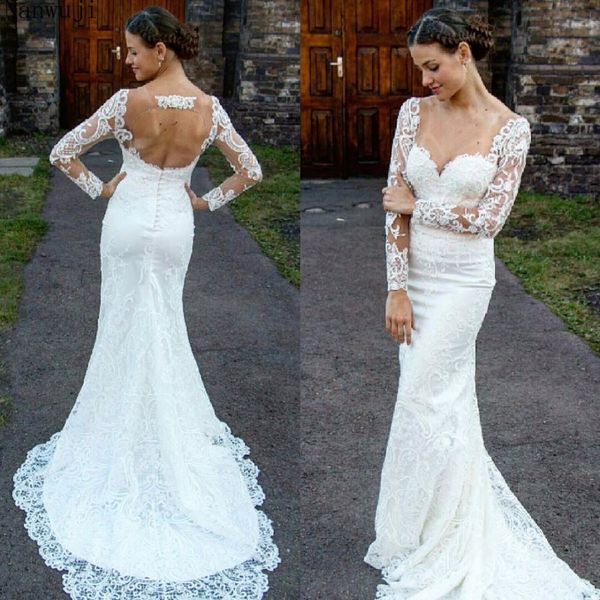 sweetheart beach wedding dress long sleeve lace appliques backless bridal wedidng gowns custom made vintage summer wedding dresses, White
sweetheart beach wedding dress long sleeve lace appliques backless bridal wedidng gowns custom made vintage summer wedding dresses, White