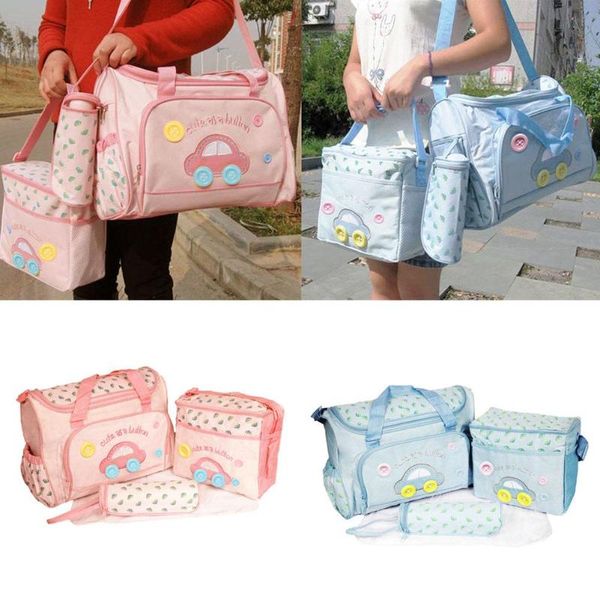 4pcs/set Mummy Bag Mom Waterproof Cartoon Car Shoulder Bag + Handbag + Bottle Baby Changing Mat Women Baby Travel Set