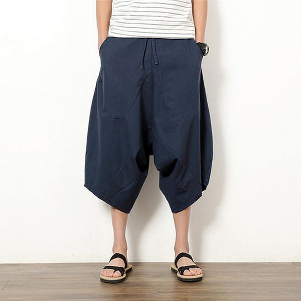 men's wide crotch harem pants loose summer large cropped trousers wide-legged bloomers chinese style flaxen baggy, Black
men's wide crotch harem pants loose summer large cropped trousers wide-legged bloomers chinese style flaxen baggy, Black