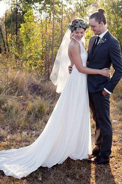 elegant halter high neck backless wedding dresses lace chiffon 2019 new arrival charming bridal gowns custom size, White
elegant halter high neck backless wedding dresses lace chiffon 2019 new arrival charming bridal gowns custom size, White