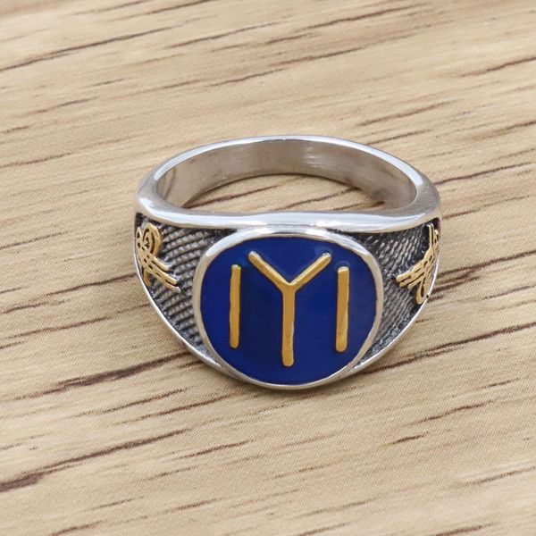 

blue islam rings turkey ottoman empire muslim 316l stainless steel gold silver men ring accessories, Golden;silver