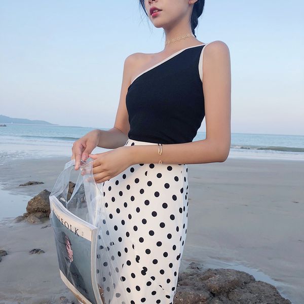 women off-shoulder knitted cropped tank female stretchy tanks sleeveless solid t shirts tees camisole, Black;white
women off-shoulder knitted cropped tank female stretchy tanks sleeveless solid t shirts tees camisole, Black;white