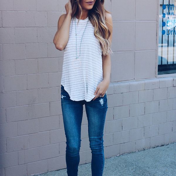 striped crop shell fashion women clothing round neck short vest 2018 summer female eleslim vest, White
striped crop shell fashion women clothing round neck short vest 2018 summer female eleslim vest, White