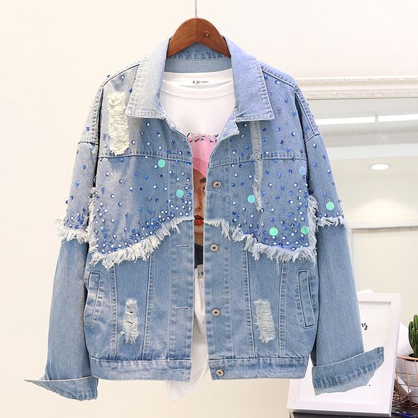 2018 new autumn women's sequins holes denim jacket female long sleeve women blue jeans coat outwear jackets chamarras de mujer, Black;brown
2018 new autumn women's sequins holes denim jacket female long sleeve women blue jeans coat outwear jackets chamarras de mujer, Black;brown