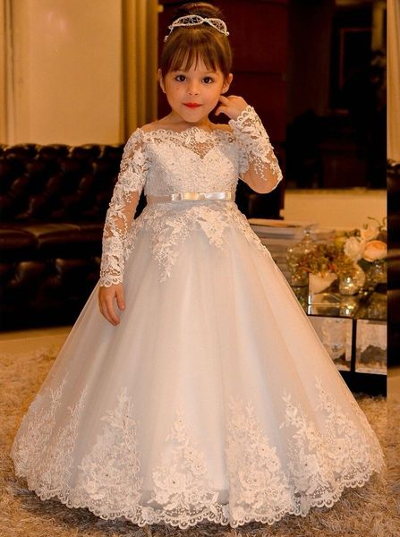 long sleeve lace flower girls dresses a-line appliques bow christmas party dresses backless vestidos comunion, White;blue
long sleeve lace flower girls dresses a-line appliques bow christmas party dresses backless vestidos comunion, White;blue