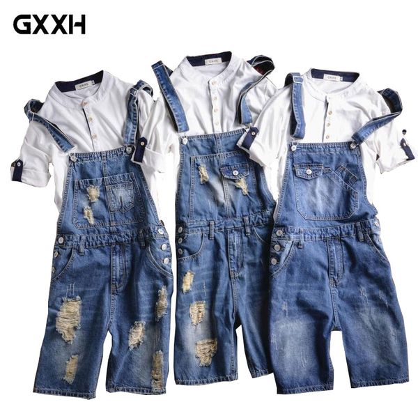 brand 2018 new designer men's shorts jeans pants fashion ripped bib overalls jean short man slim fit short jumpsuit size s-5xl, Blue 
brand 2018 new designer men's shorts jeans pants fashion ripped bib overalls jean short man slim fit short jumpsuit size s-5xl, Blue