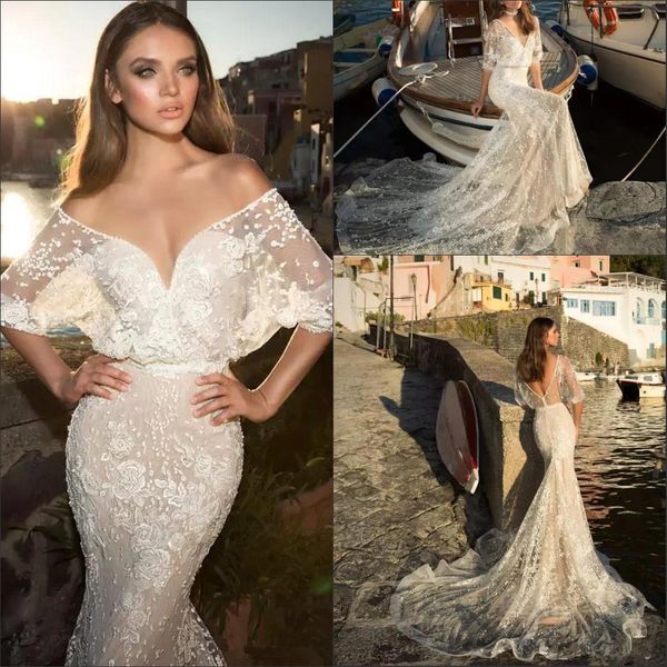 2018 betra off the shoulder v neck lace mermaid wedding dresses short sleeves backless sweep train wedding bridal gowns, White
2018 betra off the shoulder v neck lace mermaid wedding dresses short sleeves backless sweep train wedding bridal gowns, White