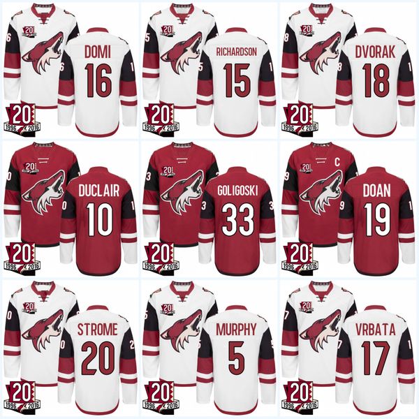 Womens 20th Anniversary patch Arizona Coyotes 16 Max Domi 10 Anthony Duclair 23 Oliver Ekman-Larsson 19 Shane Doan Ice Hockey Jerseys