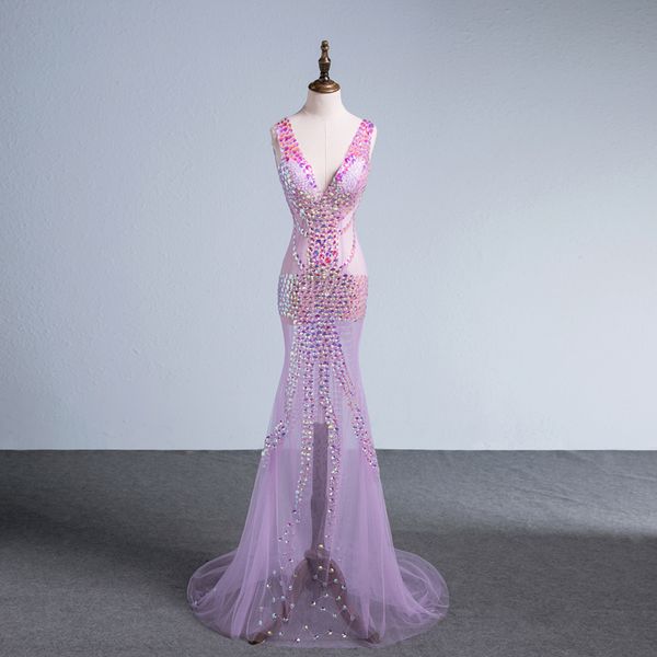 light purple long formal evening dresses 2019 beaded v neck mermaid prom dresses new party dress, Black;red
light purple long formal evening dresses 2019 beaded v neck mermaid prom dresses new party dress, Black;red