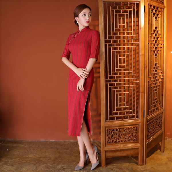 shanghai story cotton fabric long chinese dress vertical stripes qipao dress autumn long cheongsam chinese traditional, Red
shanghai story cotton fabric long chinese dress vertical stripes qipao dress autumn long cheongsam chinese traditional, Red