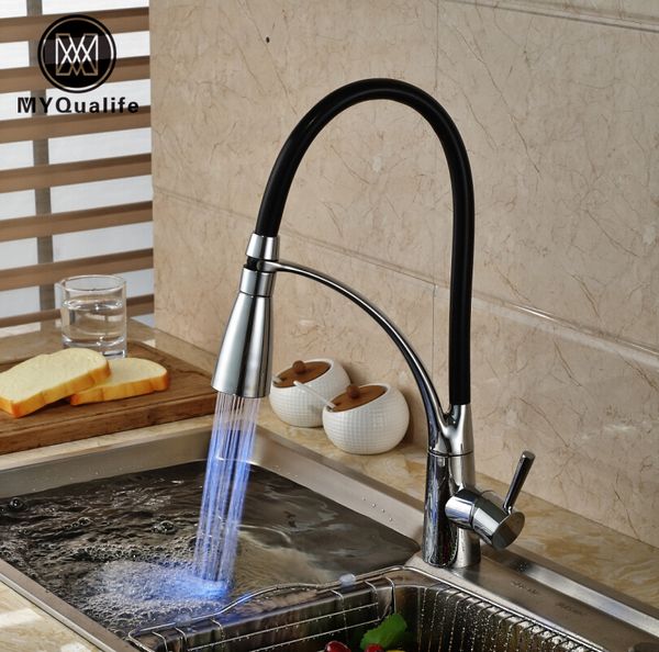 

single handle brass color changing led kitchen faucet deck mount one hole mixer tap chrome finish