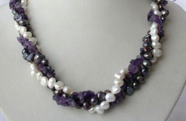 >>>>17 inch stunning 3strands 8mm baroque white black freshwater pearl crystal necklace, Silver
>>>>17 inch stunning 3strands 8mm baroque white black freshwater pearl crystal necklace, Silver
