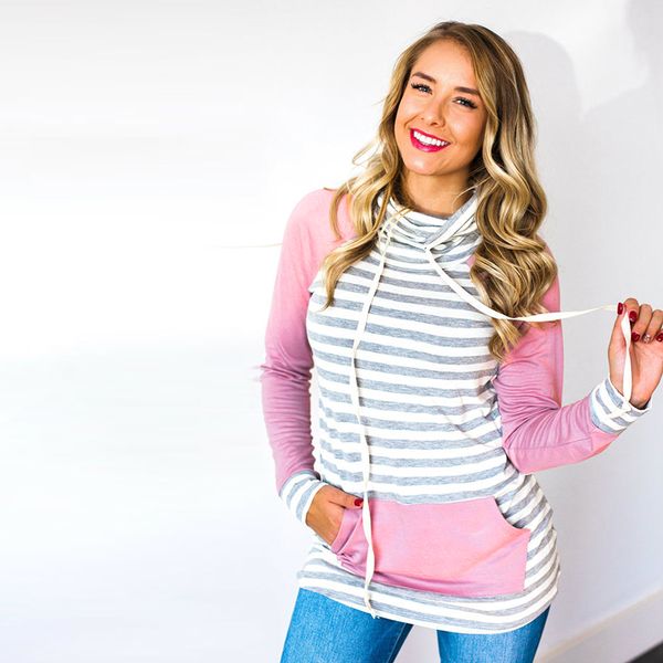 women long sleeves shirt 2018 womens cowl neck stitching striped pullover hoodies drawstring long sleeve pocket casual sweatshirt, Black
women long sleeves shirt 2018 womens cowl neck stitching striped pullover hoodies drawstring long sleeve pocket casual sweatshirt, Black