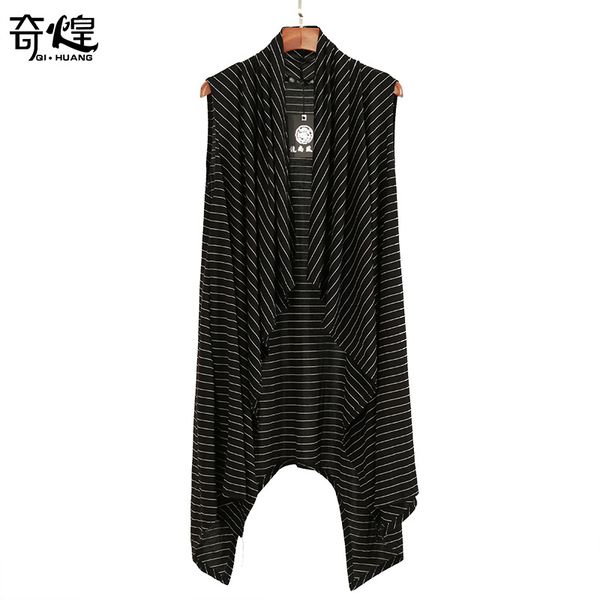2018 new men's clothing hair stylist gd fashion summer individual stripe cloak thin vest cardigan singer costumes, Black;white
2018 new men's clothing hair stylist gd fashion summer individual stripe cloak thin vest cardigan singer costumes, Black;white