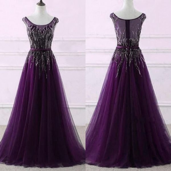 gorgeous dark purple prom dresses scoop neck sleeveless luxury beading a-line tulle evening party gowns zipper up formal dress with sash, Black
gorgeous dark purple prom dresses scoop neck sleeveless luxury beading a-line tulle evening party gowns zipper up formal dress with sash, Black