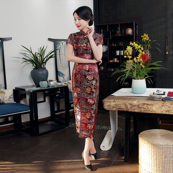 summer new burgundy tight stain traditional slim mandarin collar cheongsam short sleeve novelty print long dress s-3xl j0028, Red
summer new burgundy tight stain traditional slim mandarin collar cheongsam short sleeve novelty print long dress s-3xl j0028, Red