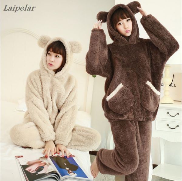 autumn winter long sleeve plush black bear hooded pajamas winter lambskin female thickened home service suits laipelar, Blue;gray
autumn winter long sleeve plush black bear hooded pajamas winter lambskin female thickened home service suits laipelar, Blue;gray