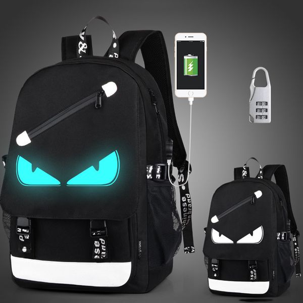 

children school bags boy girls anime luminous school backpack waterproof kids book bag usb charging port and lock school bag y18120303