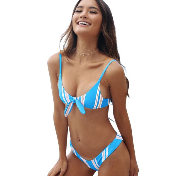 striped spaghetti straps bow low waist two pieces swimwear, White;black