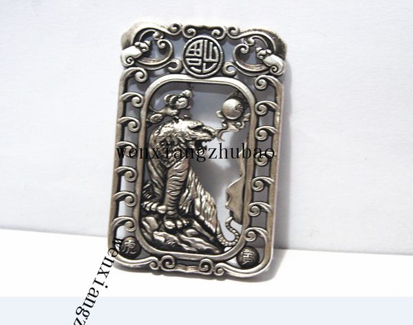 antique white copper double-faced tiger. rectangular lucky necklace pendant., Silver
antique white copper double-faced tiger. rectangular lucky necklace pendant., Silver