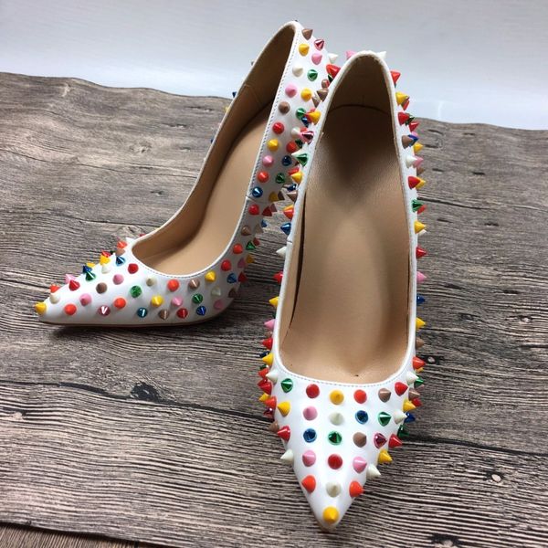 white multi-color rivets shoes high heels exclusive brand patent pu rivet shallow mouth pump wave 10cm 12cm wedding party, Black
white multi-color rivets shoes high heels exclusive brand patent pu rivet shallow mouth pump wave 10cm 12cm wedding party, Black