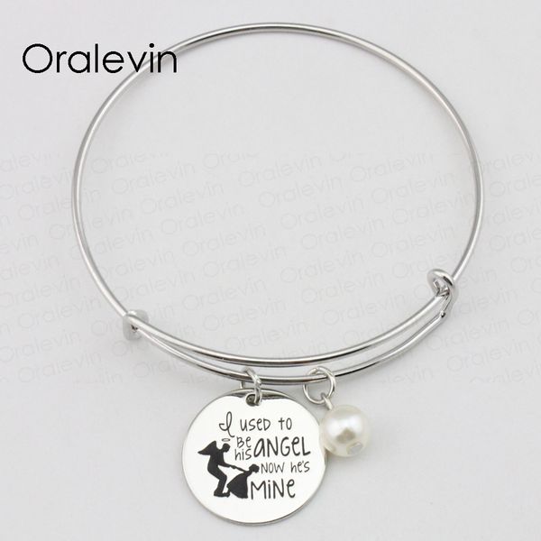 i used to be his angel now he's mine inspired hand stamped engraved pendant charm bracelet bangle jewelry,10pcs/lot, #ln2367b, Black
i used to be his angel now he's mine inspired hand stamped engraved pendant charm bracelet bangle jewelry,10pcs/lot, #ln2367b, Black