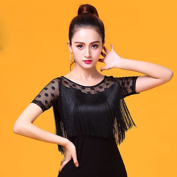 tassel latin dance for female ice silk black shirt women ballroom chacha professional samba tango zh1448, Black;red
tassel latin dance for female ice silk black shirt women ballroom chacha professional samba tango zh1448, Black;red