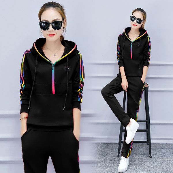2018 new autumn winter women's casual striped tracksuit pant suits 2 piece set women zipper hooded and pocket pants suit, Gray
2018 new autumn winter women's casual striped tracksuit pant suits 2 piece set women zipper hooded and pocket pants suit, Gray