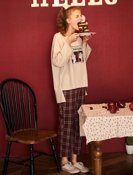 2018 autumn winter korean round neck loose pajamas women's long sleeved cotton household clothes casual sleepwear sets, White
2018 autumn winter korean round neck loose pajamas women's long sleeved cotton household clothes casual sleepwear sets, White