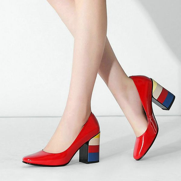 new lady genuine leather mixed color thick high heel lazy shoes fashion square toe dress pumps black red
new lady genuine leather mixed color thick high heel lazy shoes fashion square toe dress pumps black red