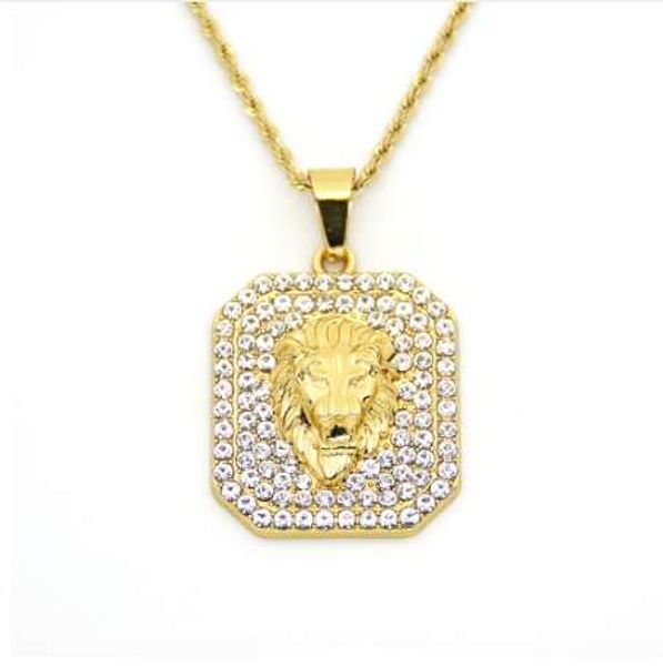 

stainless steel rope chain lion head pendants hip hop men iced out necklaces n850, Silver