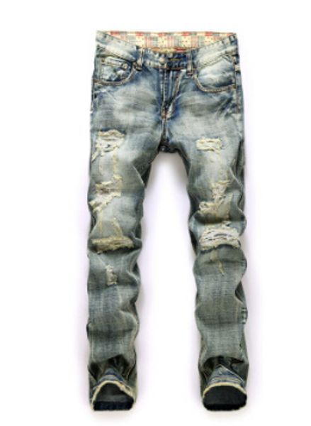 men ripped straight jeans vintage vogue distressed long jeans spring autumn clothing trousers, Blue
men ripped straight jeans vintage vogue distressed long jeans spring autumn clothing trousers, Blue