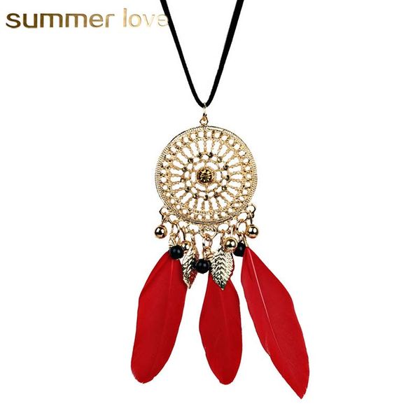 2018 new arrival sliver hollow dream catcher tassel pendant necklace for women elegant red black feather bohemian style jewelry gift, Silver
2018 new arrival sliver hollow dream catcher tassel pendant necklace for women elegant red black feather bohemian style jewelry gift, Silver