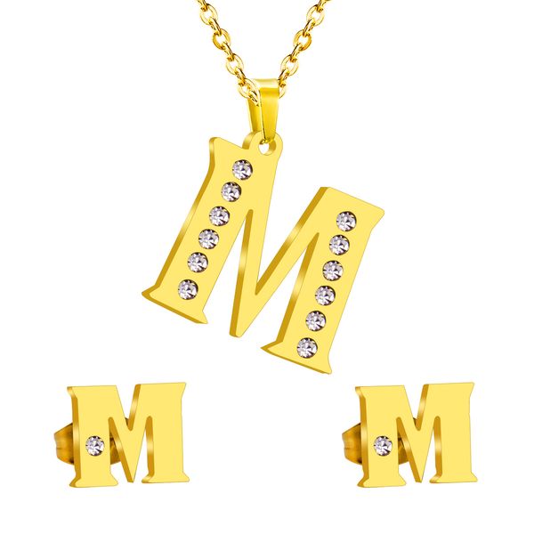 vintage stainless steel initial alphabet m letter jewelry sets classic style bling crystal gold necklace and earrings, Silver
vintage stainless steel initial alphabet m letter jewelry sets classic style bling crystal gold necklace and earrings, Silver