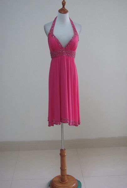 beaded halter neck chiffon bridesmaid dresses new tea length party dresses elegant wedding guest dress middle length, White;pink
beaded halter neck chiffon bridesmaid dresses new tea length party dresses elegant wedding guest dress middle length, White;pink