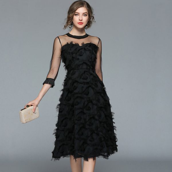 2018 summer autumn women mesh black dress fashion hollow out dresses tassel feather casual slim vintage party vestido party, White;black
2018 summer autumn women mesh black dress fashion hollow out dresses tassel feather casual slim vintage party vestido party, White;black