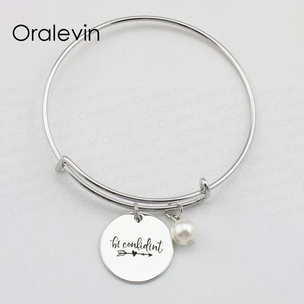 new fashion be confident inspirational engraved charm pendant wire expandable female bracelet bangle jewelry, #ln1791b, Black
new fashion be confident inspirational engraved charm pendant wire expandable female bracelet bangle jewelry, #ln1791b, Black